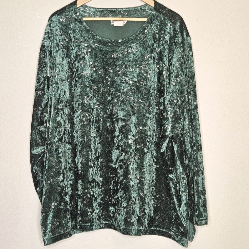 Anthony Richards Velveteen Green Long Sleeve Green Top Size 3X